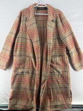 0992 Large Code Mode Women's Plaid Longline Open Front Coat